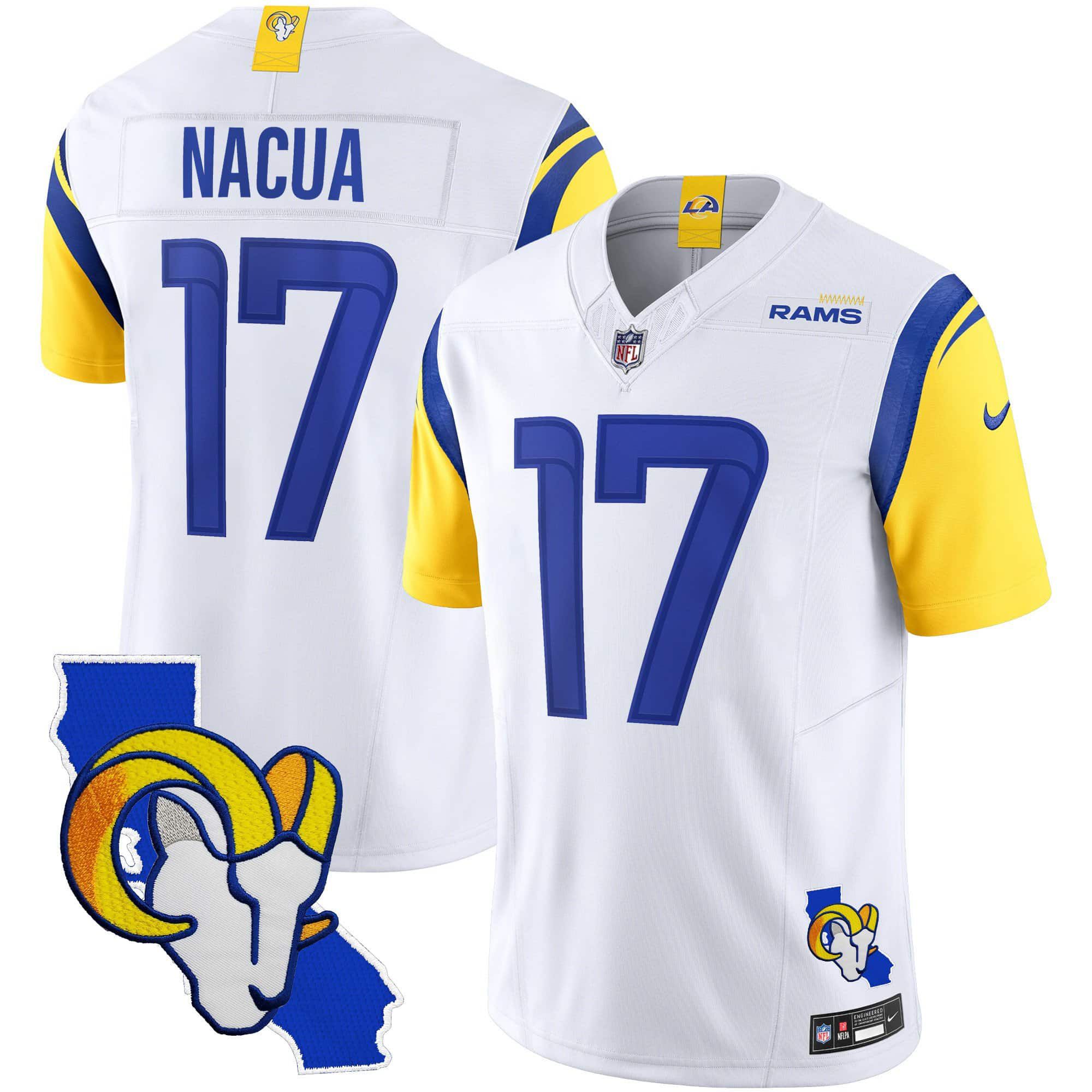 Men Los Angeles Rams #17 Nacua White 2024 Nike California Patch Vapor Limited NFL Jersey->indianapolis colts->NFL Jersey
